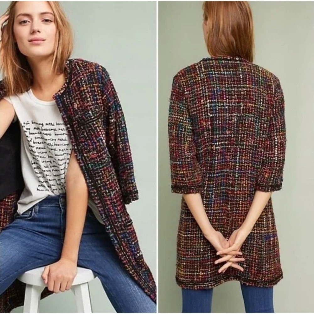 Anthropologie Ett:Twa Tweed Berwyn Jacket‎ Rainbow Coat S Open Front